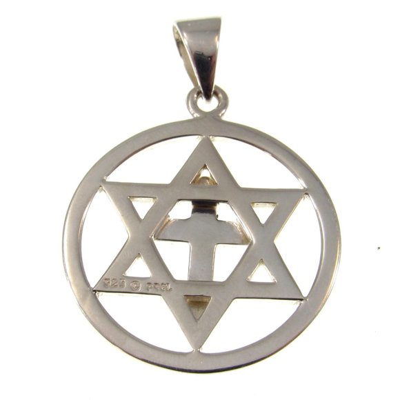 Solid 925 Sterling Silver Star of David Christian Jewish Cross Pendant - Picture 5 of 5